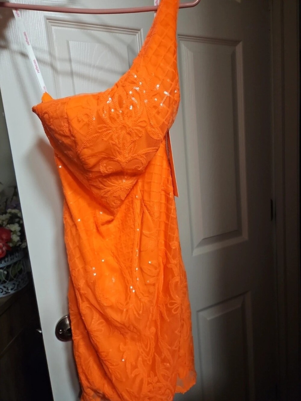 PromGirl Neon Orange One-Shoulder Sequin Sheath Dress